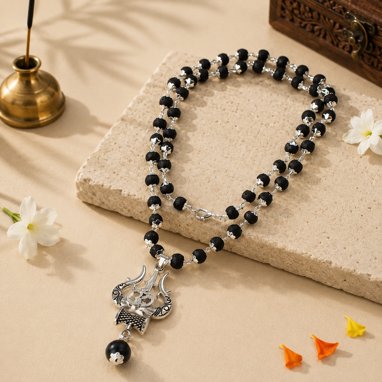 Om Trishool Rudraksha Mala