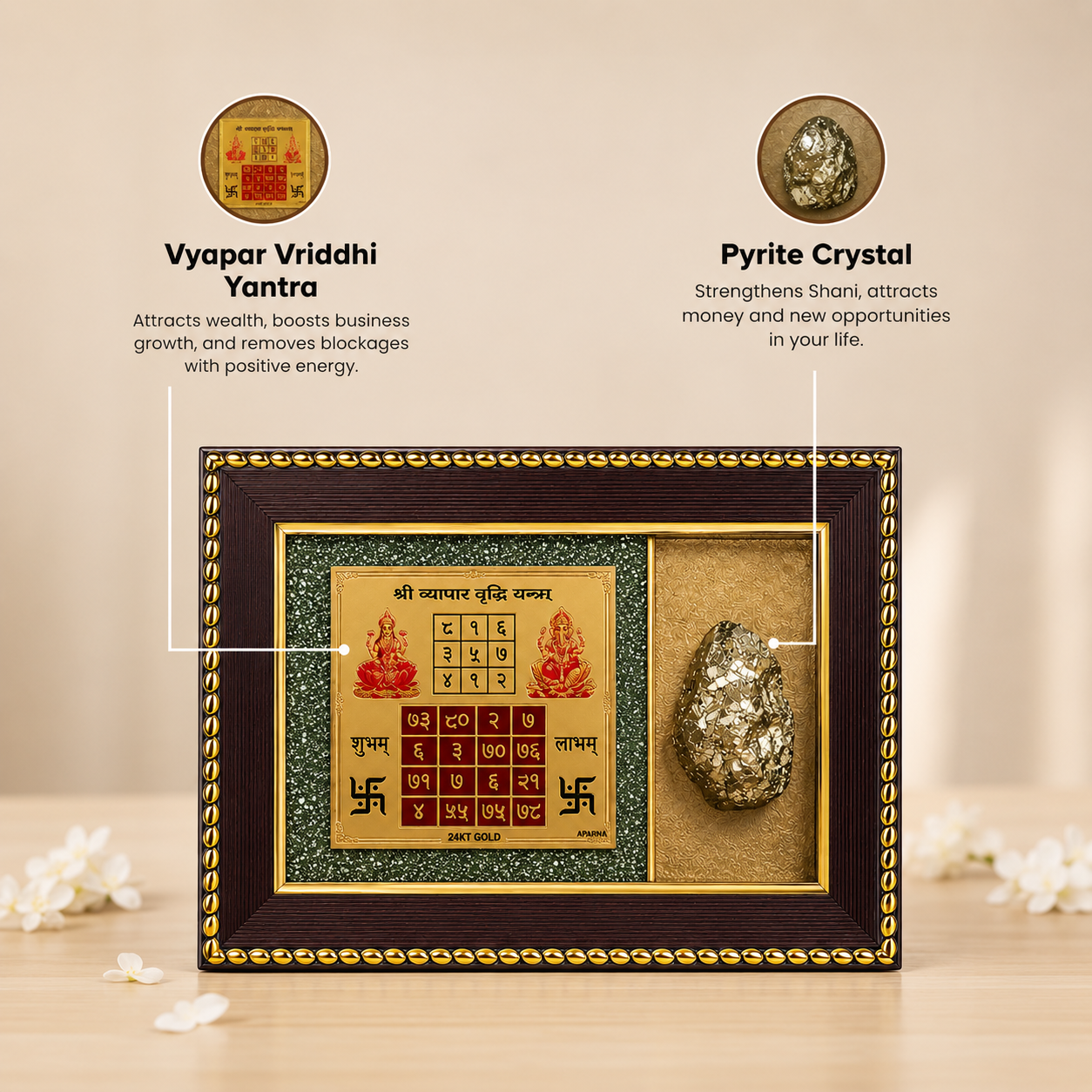 Vyapar Vridhi Yantra on Raw Pyrite Frame